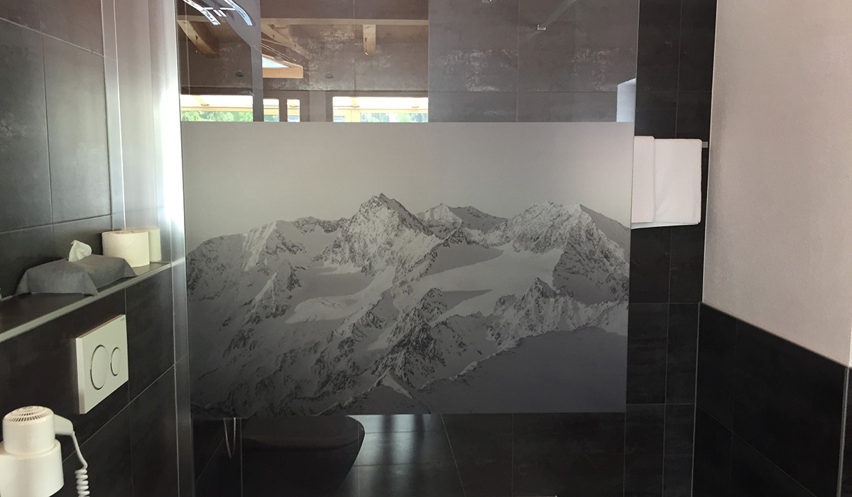 Duschwand Sandstrahlfolie Digitaldruck