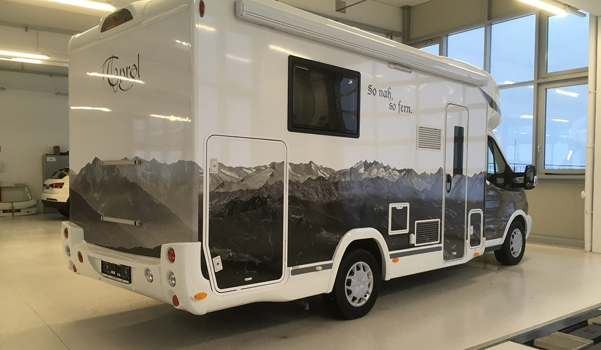 Wohnmobil Digitaldruck Bergmotiv